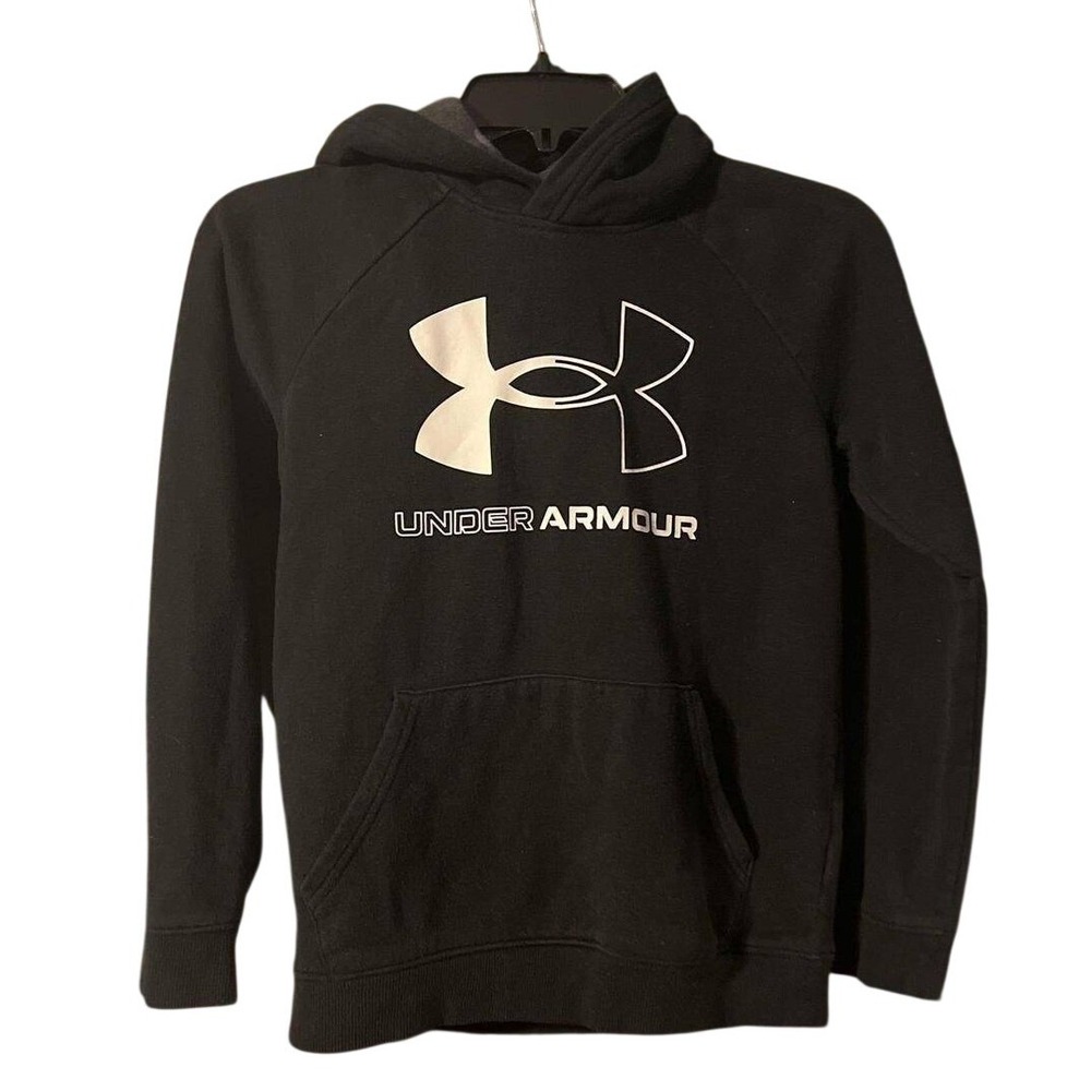 Under Armour Kids Black Pullover Hoodie Camo Lined Logo Sweatshirt Youth‎ Medium